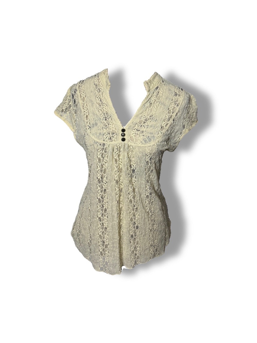 Faded Glory Boho Cream Lace Babydoll Blouse | Sheer Top